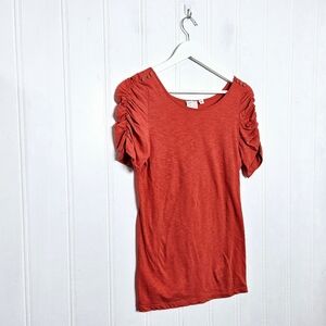 Anthropologie Top Womens Size S Postage Stamp Red Ruched Short Sleeve